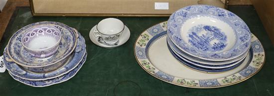 A collection of Victorian blue and white ceramics, etc.
